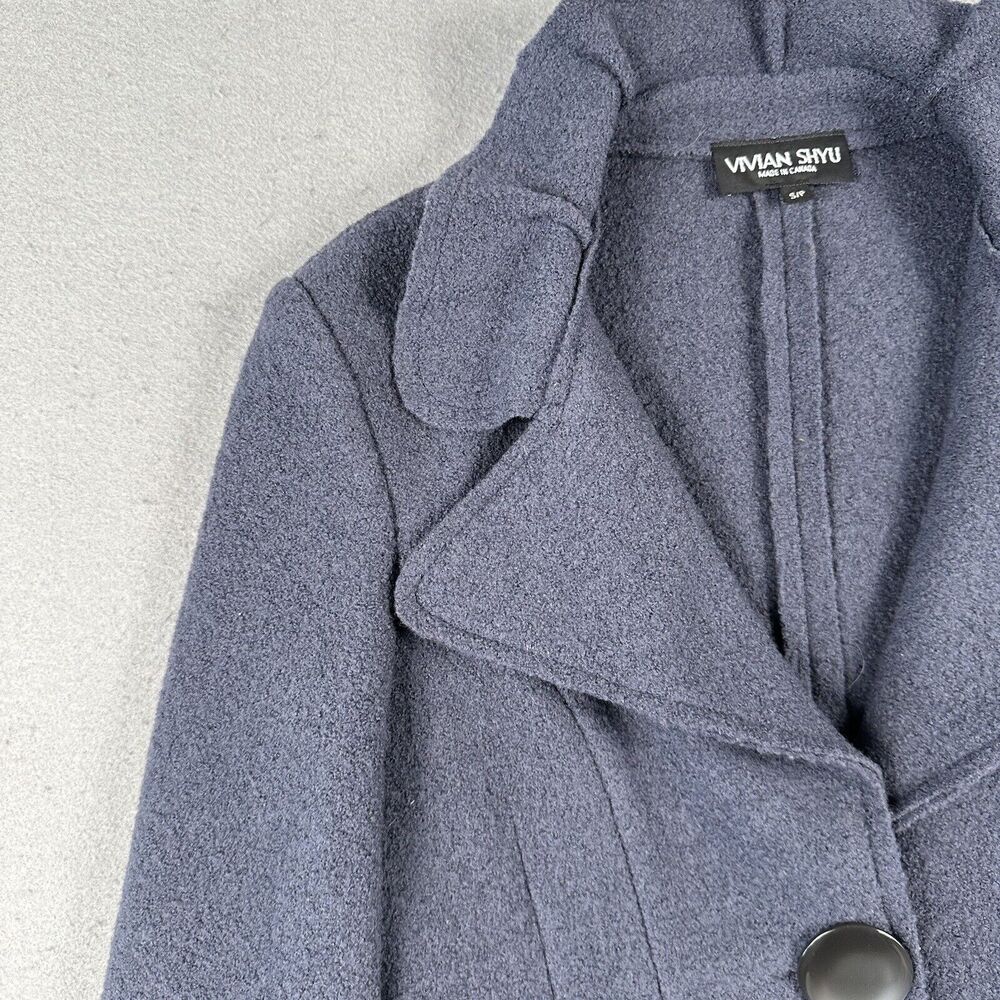 Vivian Shyu Wool Blazer Jacket Women’s Small Navy Blue Ruffle Button Front - Picture 3 of 16